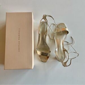 Loeffler Randall Jackie Metallic crinkled Gold Strappy Sandals with low heel